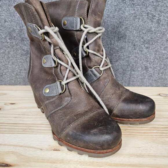 Sorel Joan of Arctic Brown Leather Wedge Boots 9.5 - Picture 2 of 8